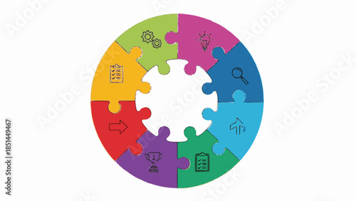 Set of circular puzzle. Pieces puzzle on circle. Colorful diagram template. Process, stages, segment or step.
