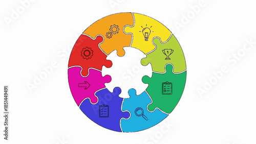 Set of circular puzzle. Pieces puzzle on circle. Colorful diagram template. Process, stages, segment or step.

