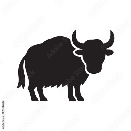 Black silhouette icon of a yak animal standing side view