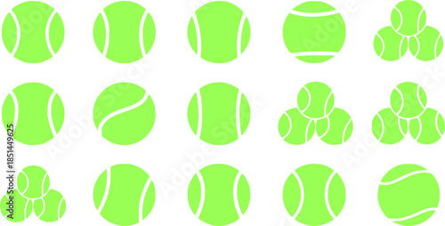 Set with tennis balls vector icons. Tennis balls black and yellow collection. Sport game.
