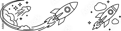 Set of rocket vector icons. Launch spaceship or spacecraft. Rocket fast flying for space. New business start up.
