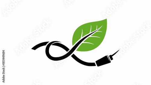 Cable and leaf vector icon. Electric cable with green leaf. Save ecology. Renewable energy.
