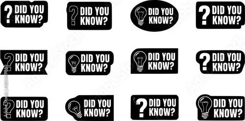 Set of BLACK did you know vector stickers. Creative question or fact. Vector 10 Eps.
