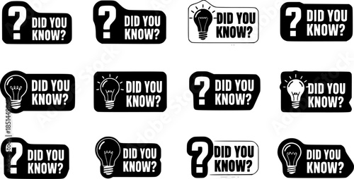 Set of BLACK did you know vector stickers. Creative question or fact. Vector 10 Eps.

