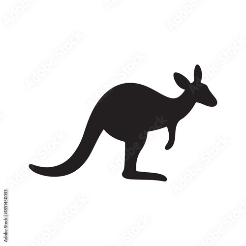 A simple black silhouette of a kangaroo in a jumping pose