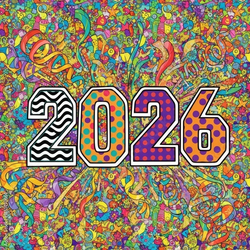 2026 Maximalist Card Vibrant Pattern Block Numerals Streamers Confetti