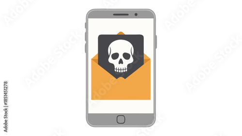 Smartphone with Malware Warning: Skull Inside Envelope Icon