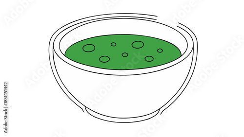 Simple Line Art Green Soup Bowl Illustration