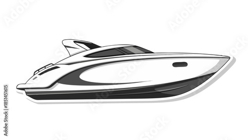 Sleek Modern Yacht Illustration in Black and White