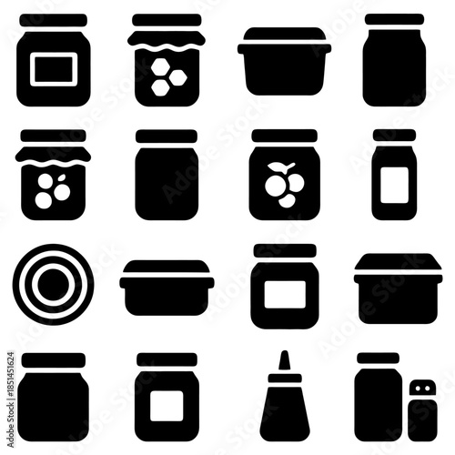 Diverse Collection of Jars: A graphic image showcasing an array of jars and containers, their simple yet elegant silhouettes creating a visually striking display of different shapes and sizes.