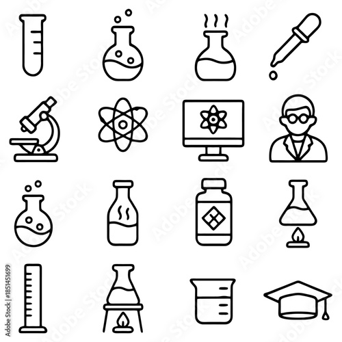 Science Icons: A collection of various science icons, perfect for representing scientific concepts, experiments, and education.  