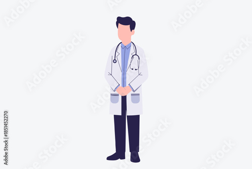 Professional Male Doctor Standing with Stethoscope in Lab Coat