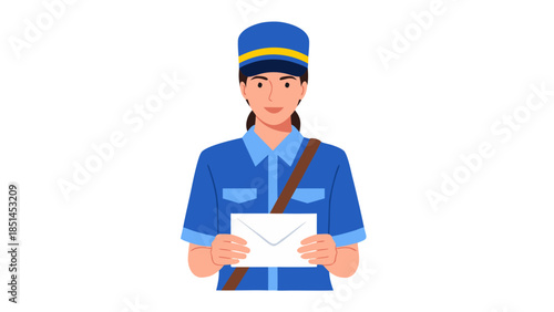 Smiling Female Mail Carrier Holding Envelope