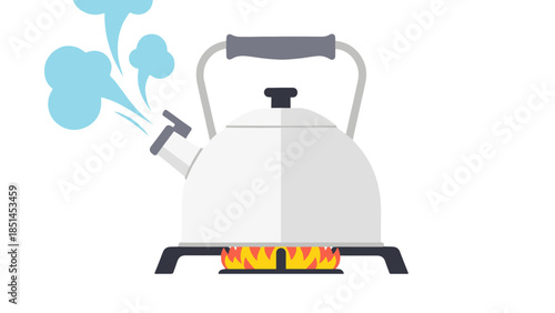 Steam rising from a boiling kettle on a stove