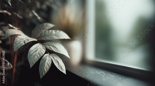Still life plant on windowsill showing a contemplative indoor scenery