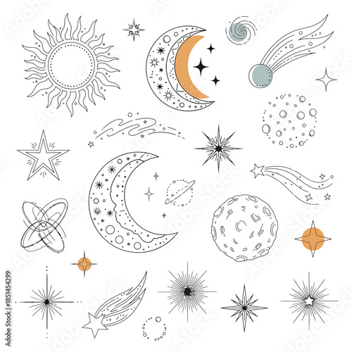 Celestial Elements Collection Sun Moon Stars Planets and Comets.