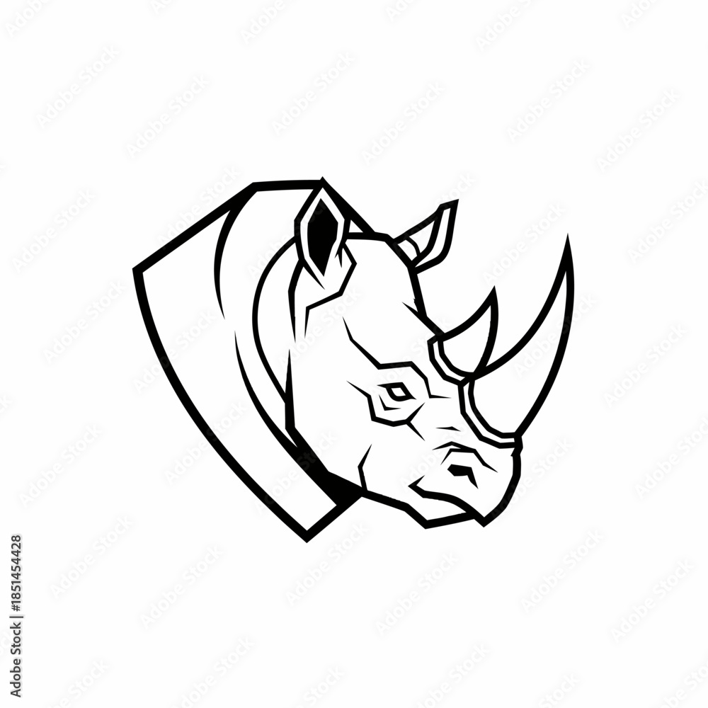 Obraz premium Stylized Black and White Rhino Head Logo Design.