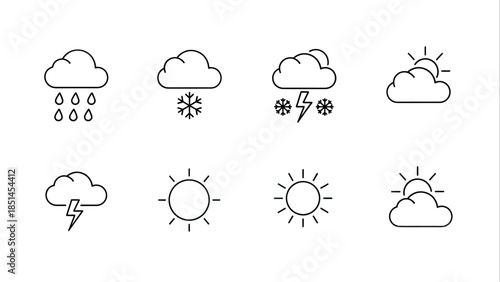 Set of Weather Icons Representing Different Atmospheric Conditions.