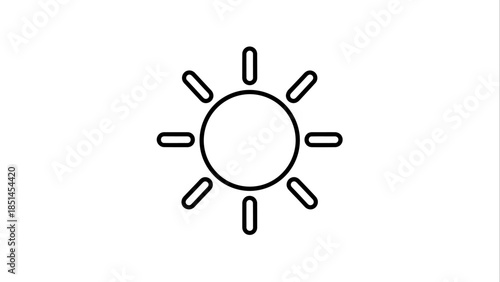 Simple Line Art Icon of a Bright Shining Sun.