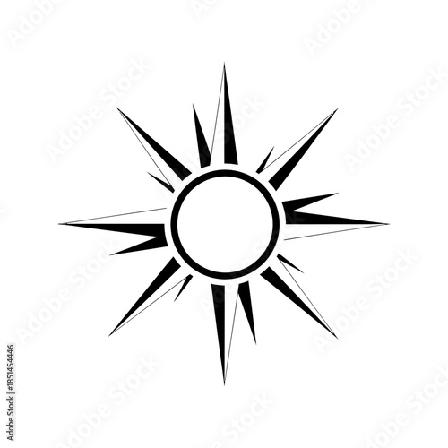 Stylized Sunburst Graphic with Sharp Rays and Central Circle.
