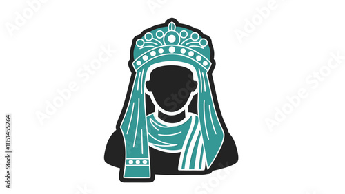 Stylized Icon of a Crowned Figure with Teal Accents