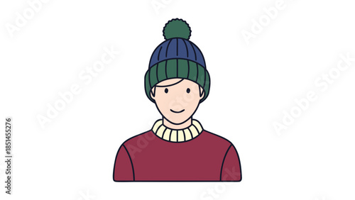 Stylized Icon of Person Wearing a Bobble Hat and Sweater