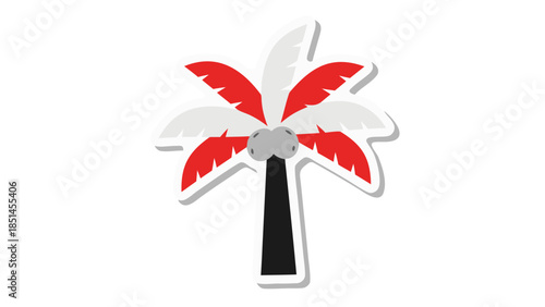 Stylized Palm Tree Icon with Red and White Leaves