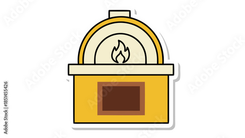 Stylized Pizza Oven Icon with Flame - Vector Art