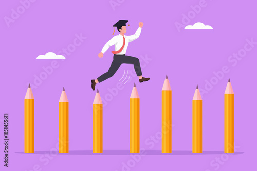 journey to reach higher education, motivation to study harder, cost to graduate high degree education, the way to achieve high education, man crosses the pole from pencil to educational success