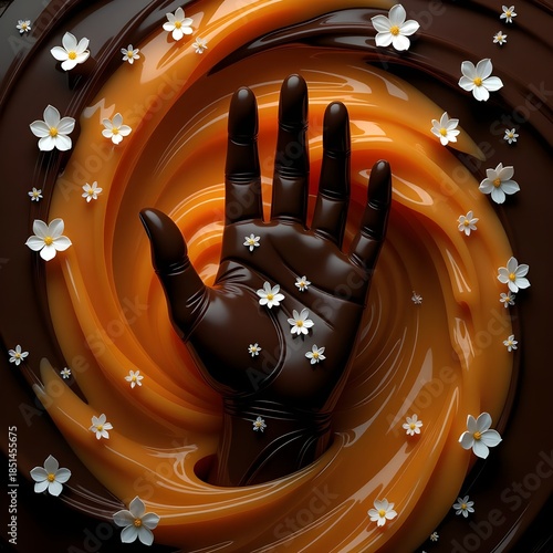 Wallpaper Mural Chocolate Swirl Hand Art with Golden Accents and Chocolate Inspiration Torontodigital.ca