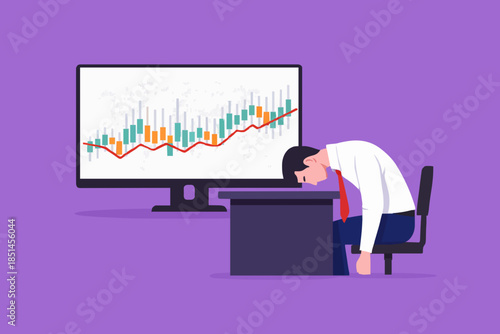 Passive income concept, earning with no effort by make profit or dividend from investment and achieve financial freedom concept, businessman sleeping in hammock with investment growth graph background
