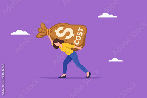 costs, financial problem in business, the company operational costs are increasing, rising business cost concept, businesswomen who object to carrying the burden of business costs that are too large