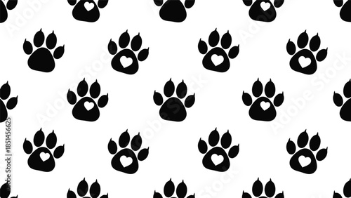 Charming Black Paw Print Pattern on White Background
