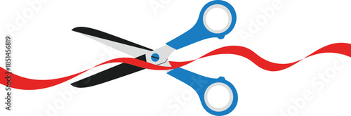  Scissors cutting red ribbon for grand opening ceremony celebration event vector illustration isolated on white background for business launch concepts.
