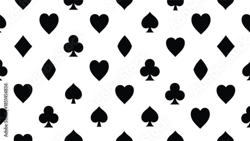 Stylish Black Playing Card Symbols Pattern on White Background
