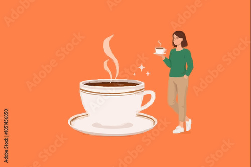 time for a break illustration with concept of businessman is resting while drinking coffee and leaning on a big cup of coffee, coffee break time to relax and refresh from long stress concept design