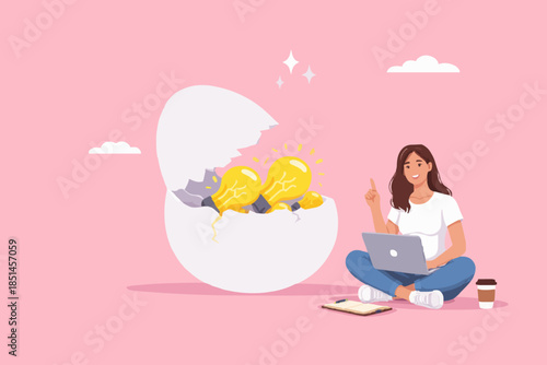 innovative investment idea, profitable investment solutions, businessman opens an egg investment containing many light bulb ideas