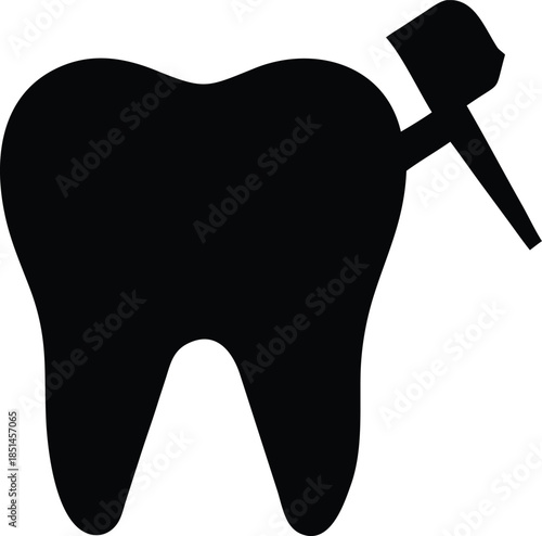 Black silhouette of a tooth with a dental drill dentistry