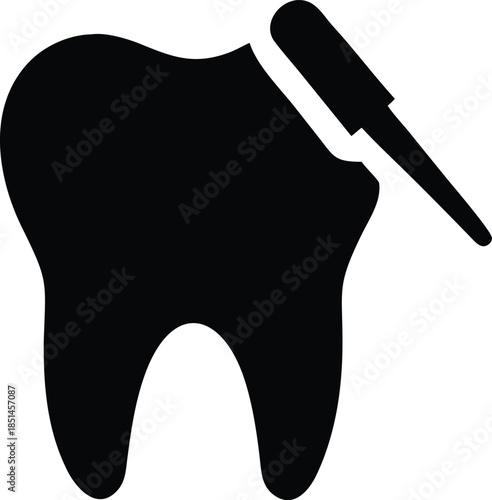 Black silhouette of a tooth with a dental tool dentistry