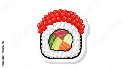 Stylized Sushi Roll with Red Caviar Topping - Vector Graphic
