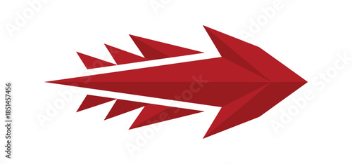 Red arrow with edgy design, pointing to the right, suitable for navigation and direction.