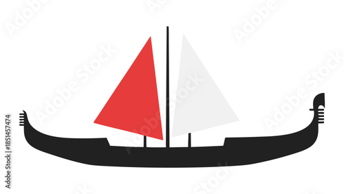 Stylized Viking Ship with Red and White Sails