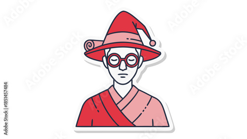 Stylized Wizard with Glasses and Rolled Scroll Icon