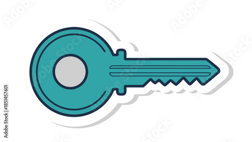 Teal Key Icon with Shadow and Outline