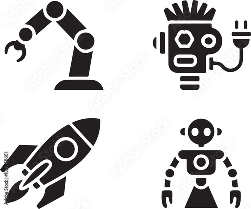 Diverse Collection of Robotic Automation and Space Exploration Icons