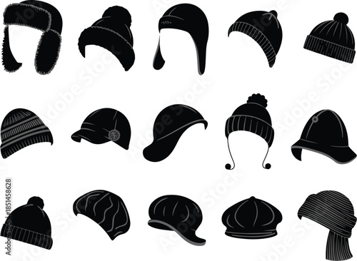 Diverse collection of headwear silhouettes showcasing various hat styles and designs