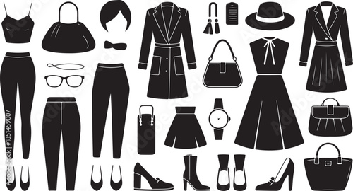 Elegant Women's Wardrobe Essentials Outfits Shoes Handbags Black Silhouettes