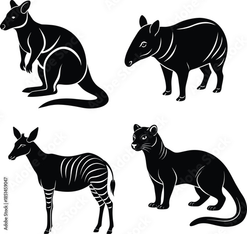 Wildlife of the World Wallaby, Tapir, Quagga, Puma Outlines