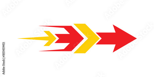 Stylized arrow vector graphic in yellow and red, symbolizing movement, direction, and rapid speed.