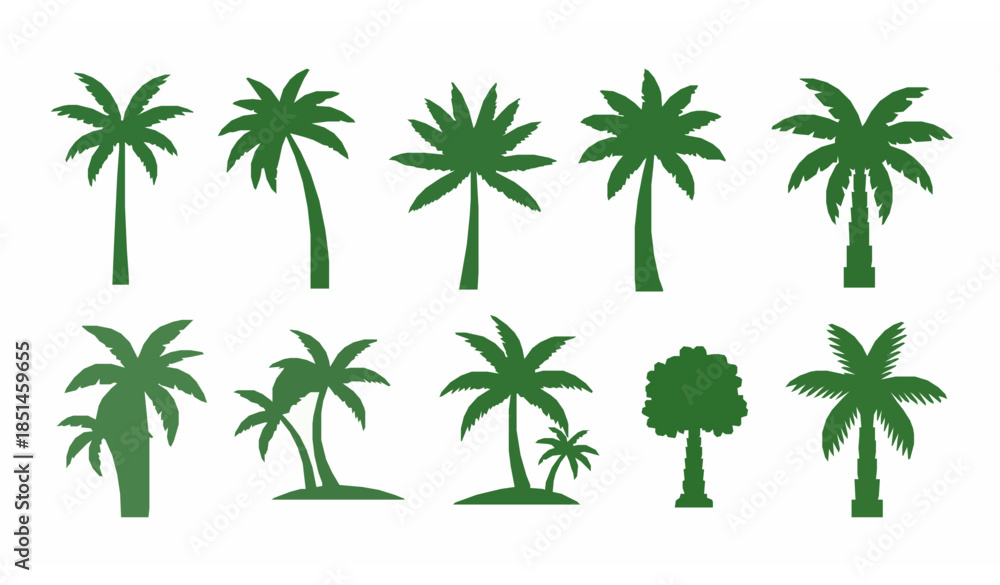 Fototapeta premium Palm Tree Icons Set Flat Tropical Plant Vector Illustration
